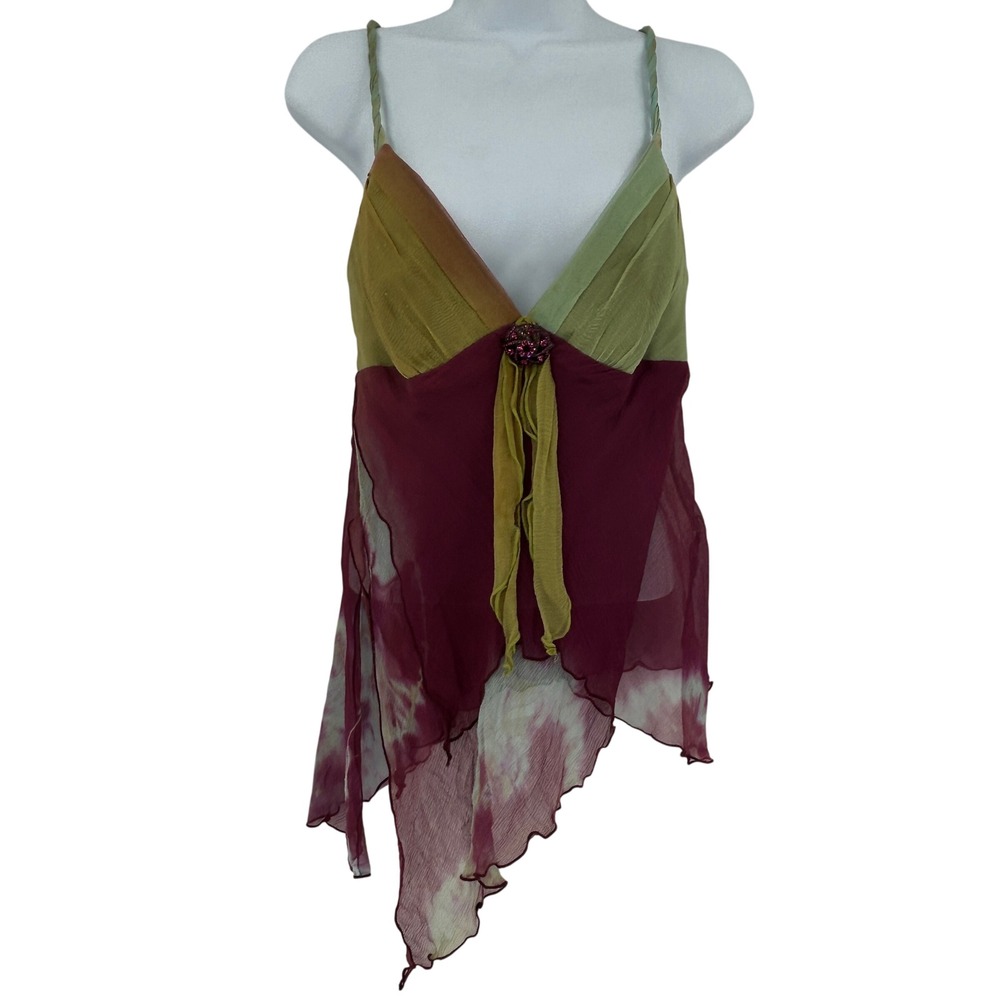 Allen B Schwartz Cami Womens S Purple Green Chiffon Fairycore Y2K Handkerchief